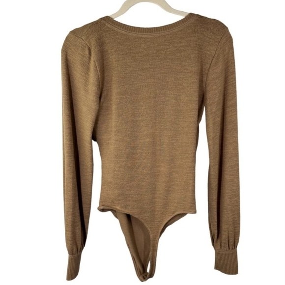 Abercrombie & Fitch Soft A&F Cozy Thong Bodysuit Wrap Tan Nude Neutral Women's S - Picture 2 of 9